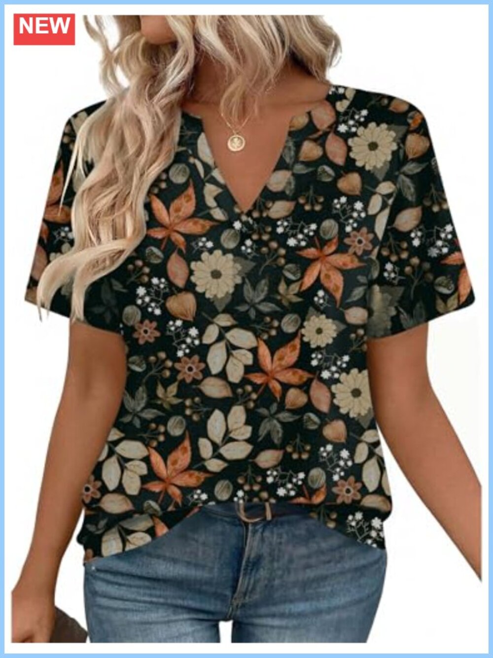 V-Neck Short Sleeve Tunic Tee Top Women Casual Flowy Blouse